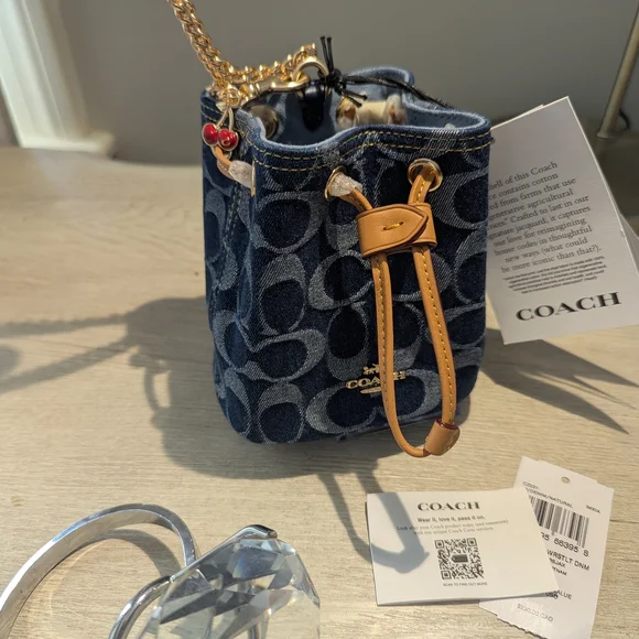 Coach Drawstring Wristlet Mini Bucket Bag in Signature Denim NWT - Picture 2 of 12